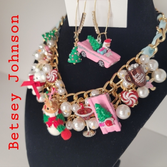 Betsey Johnson Jingle Bell Bling Bauble Charm Christmas Neclace AND Earrings - Picture 16 of 16